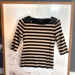 Tommy Hilfiger Womens SZ S/P Quilted Leather Shoulder 3/4 Sleeve Striped Tee Top